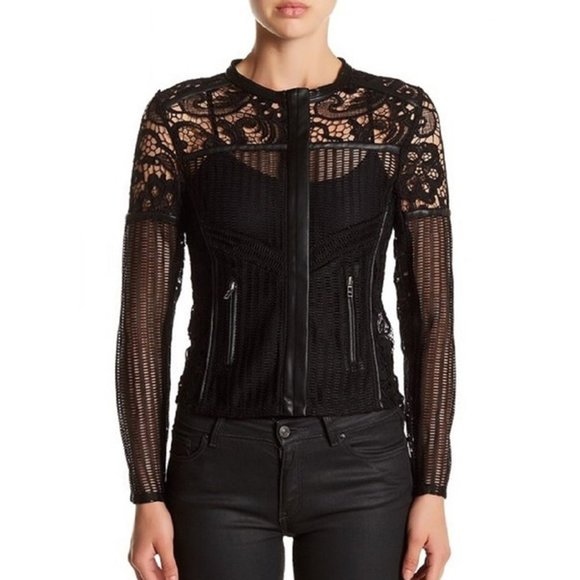 Gracia Black Lace & Eyelet Sheer Front Zip Jacket - Picture 1 of 12